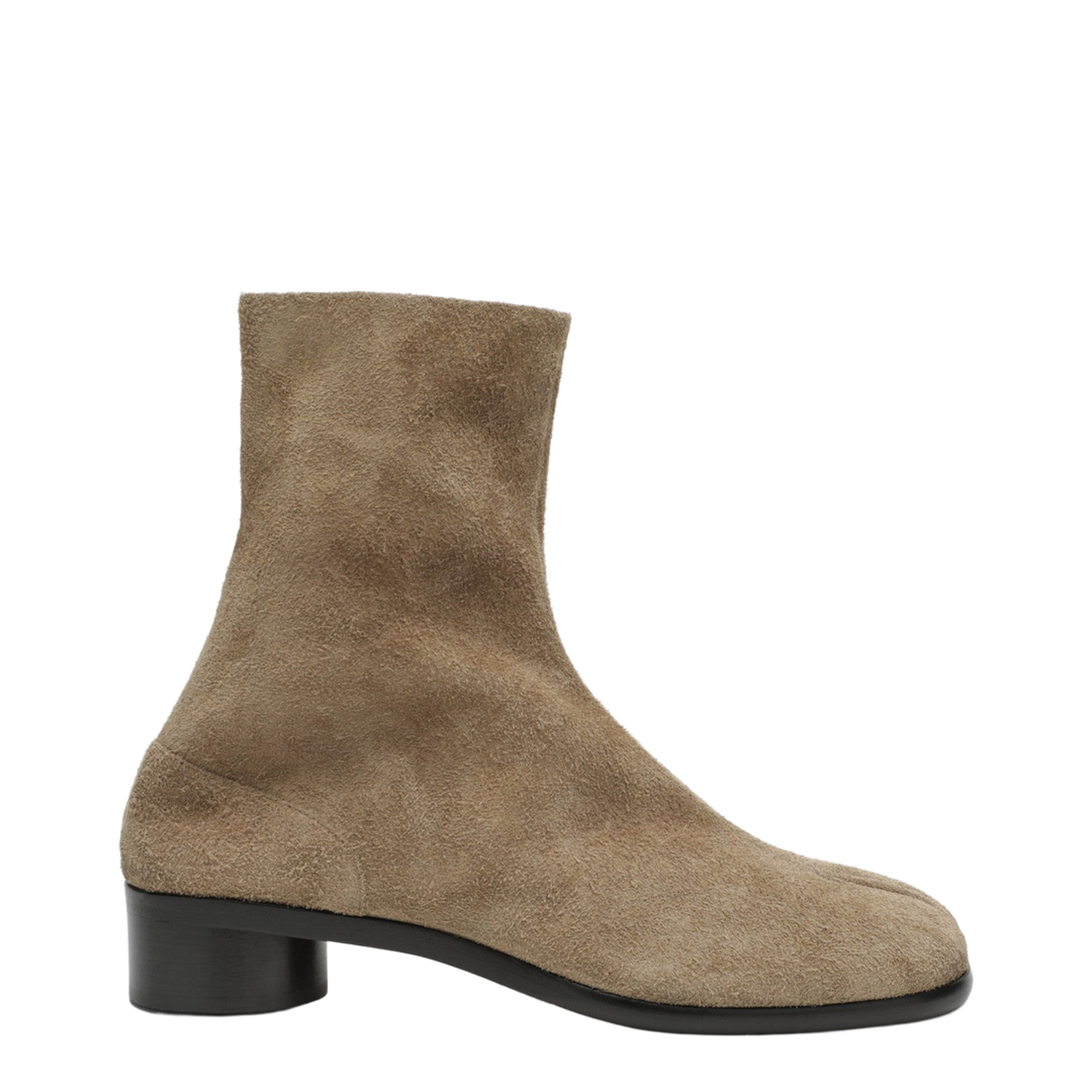 Beige Suede Tabi Ankle Boots