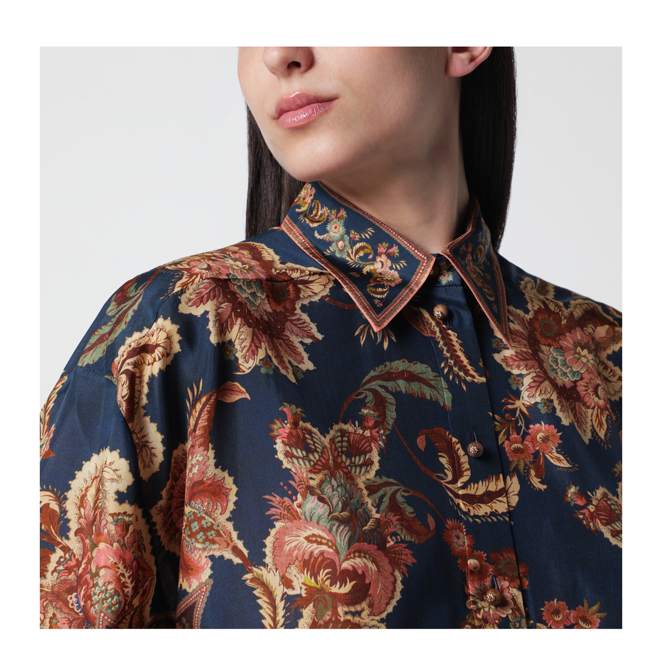 MAYFEYR - Zimmermann - Aster Relaxed Navy Jacobean Shirt - 8278TSS261SINJ