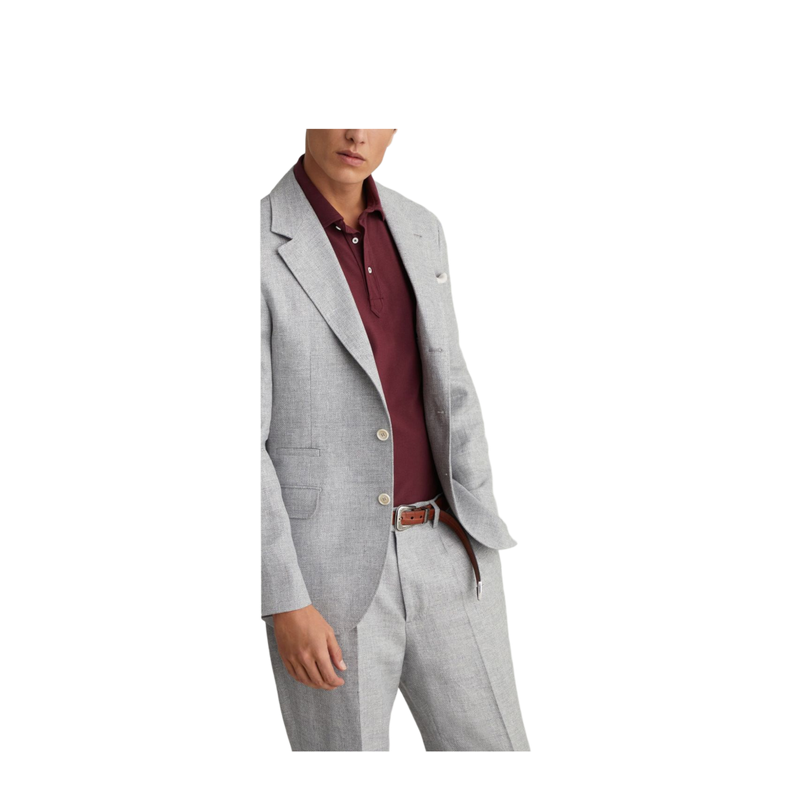Linen and Cotton Suit-Type Jacket in Light Grey