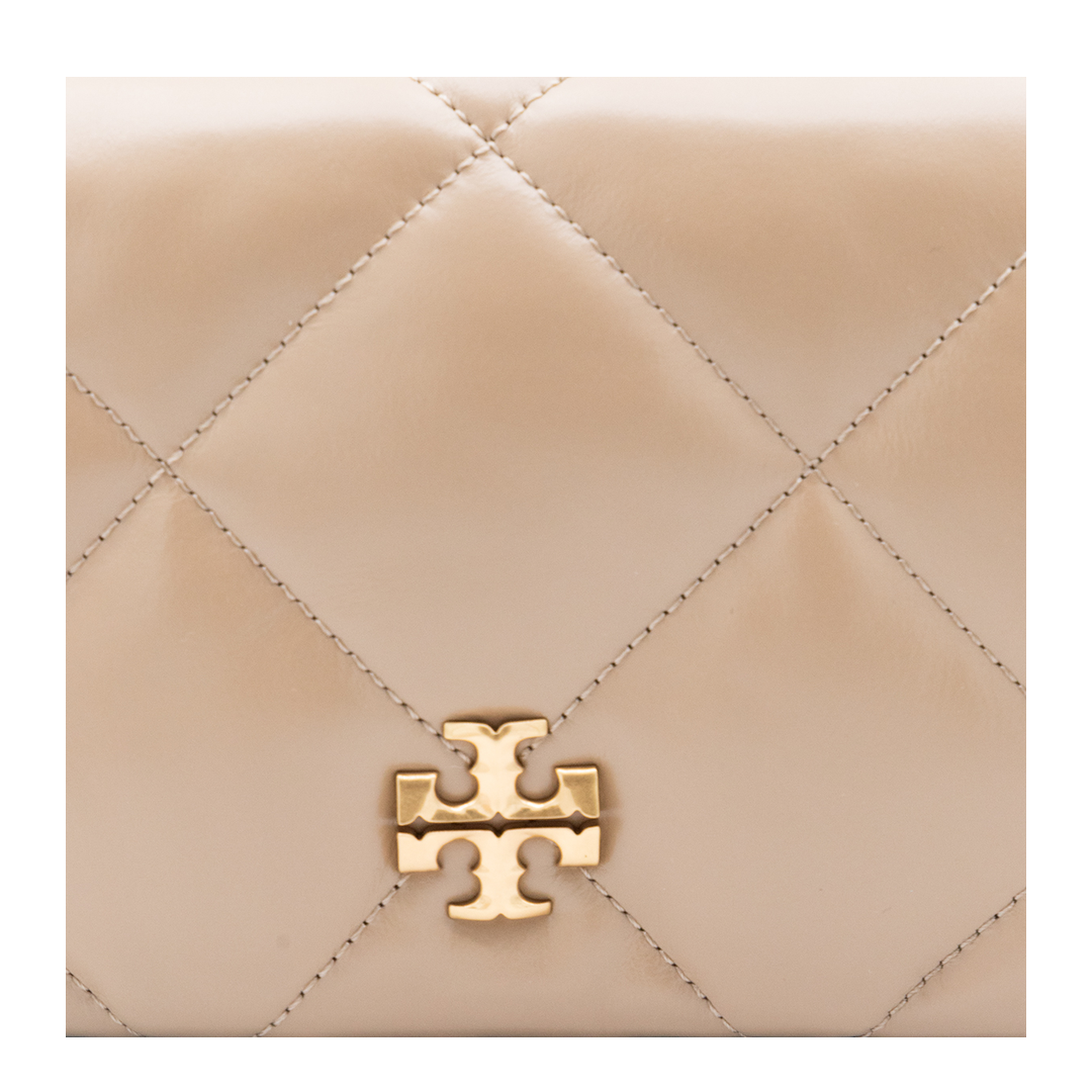 Kira Diamond Quilt Clover Medium Leather Chain Wallet - Light Stone