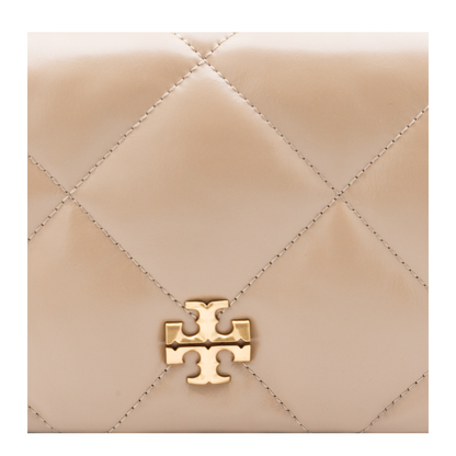 Kira Diamond Quilt Clover Medium Leather Chain Wallet - Light Stone