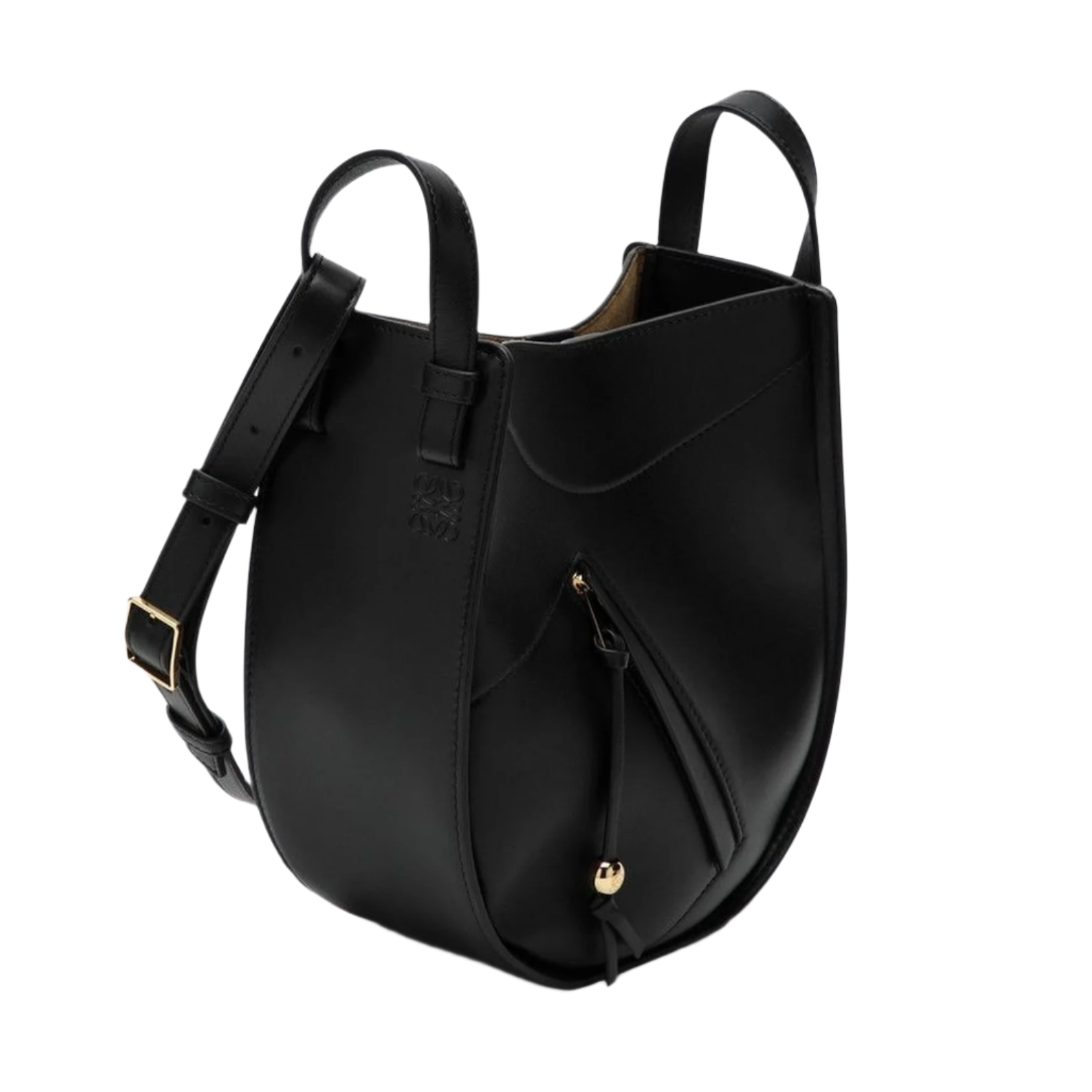 Hammock Slice Bag in Shiny Calfskin Black