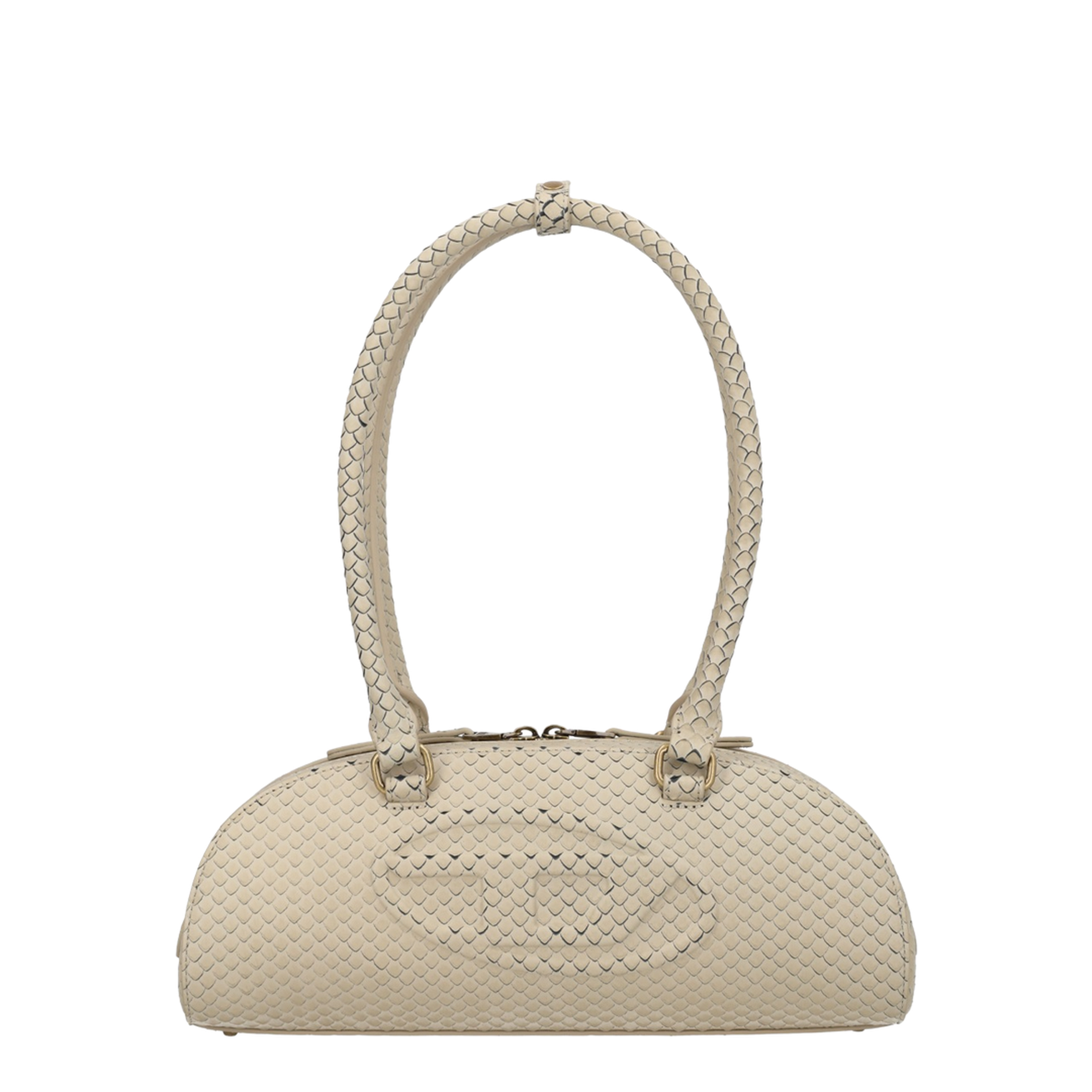 1DR Dome Elongated Snake-Effect Leather Shoulder Bag - Beige