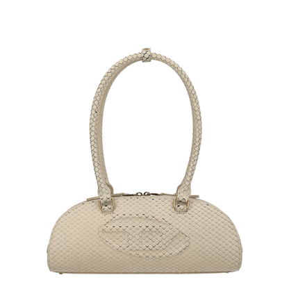 1DR Dome Elongated Snake-Effect Leather Shoulder Bag - Beige