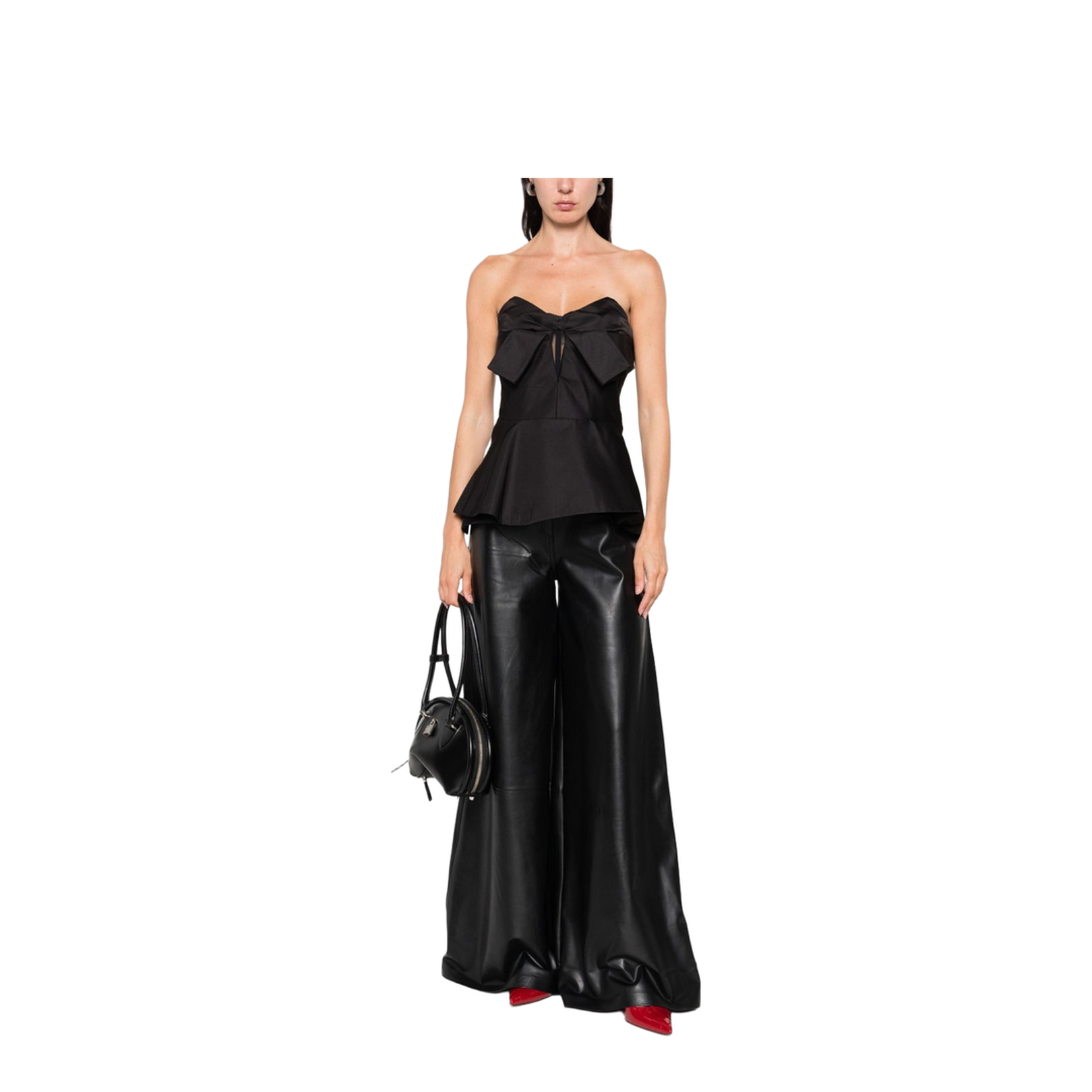 Black Peplum Hem Off-Shoulder Bow Detail Sleeveless Top