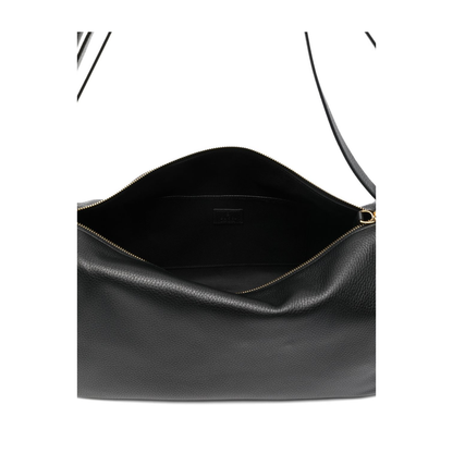 Half Horsebit Large Grained Calf Leather Shoulder Bag - Black