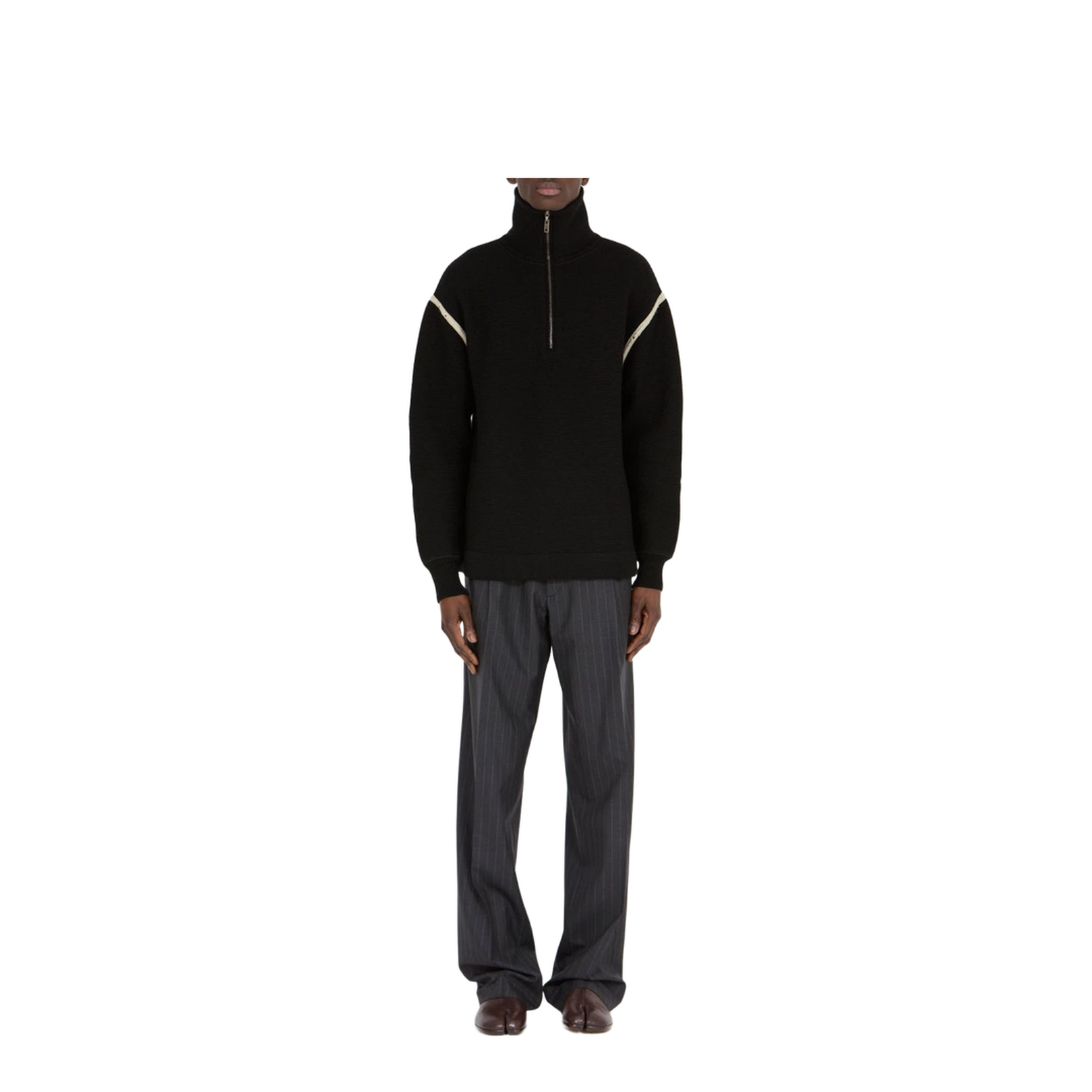 Black Ribbed Knit Half Zip Sweater