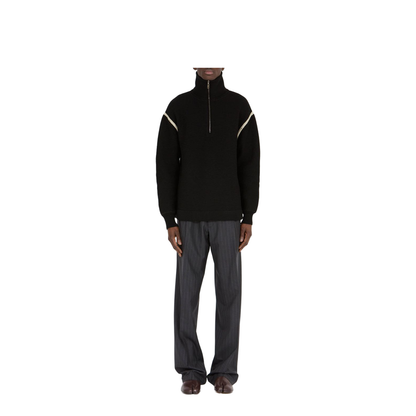 Black Ribbed Knit Half Zip Sweater