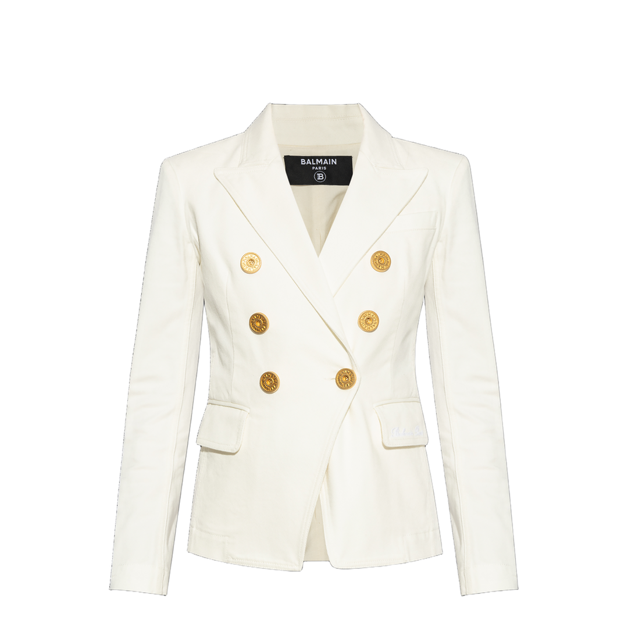 Double-Breasted Denim Blazer White