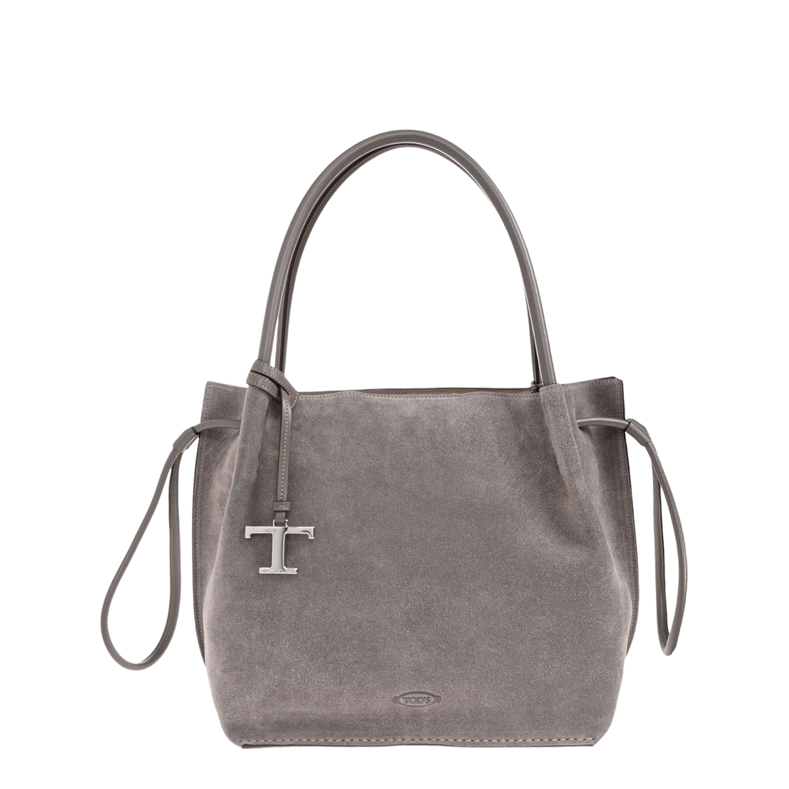 Grey Calf Suede Double Top-Handle Bag