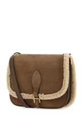 Besace Suede &amp; Shearling Satchel Bag Medium Gold Hardware