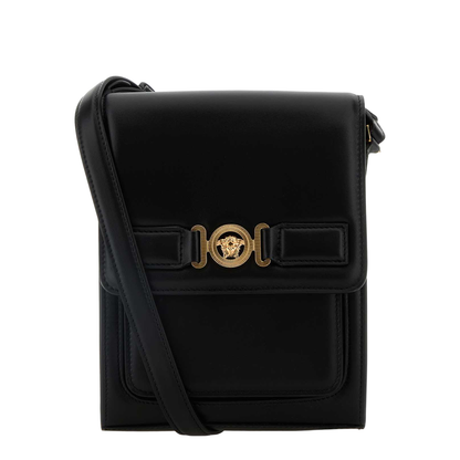 Black Leather Medusa Biggie Crossbody Bag