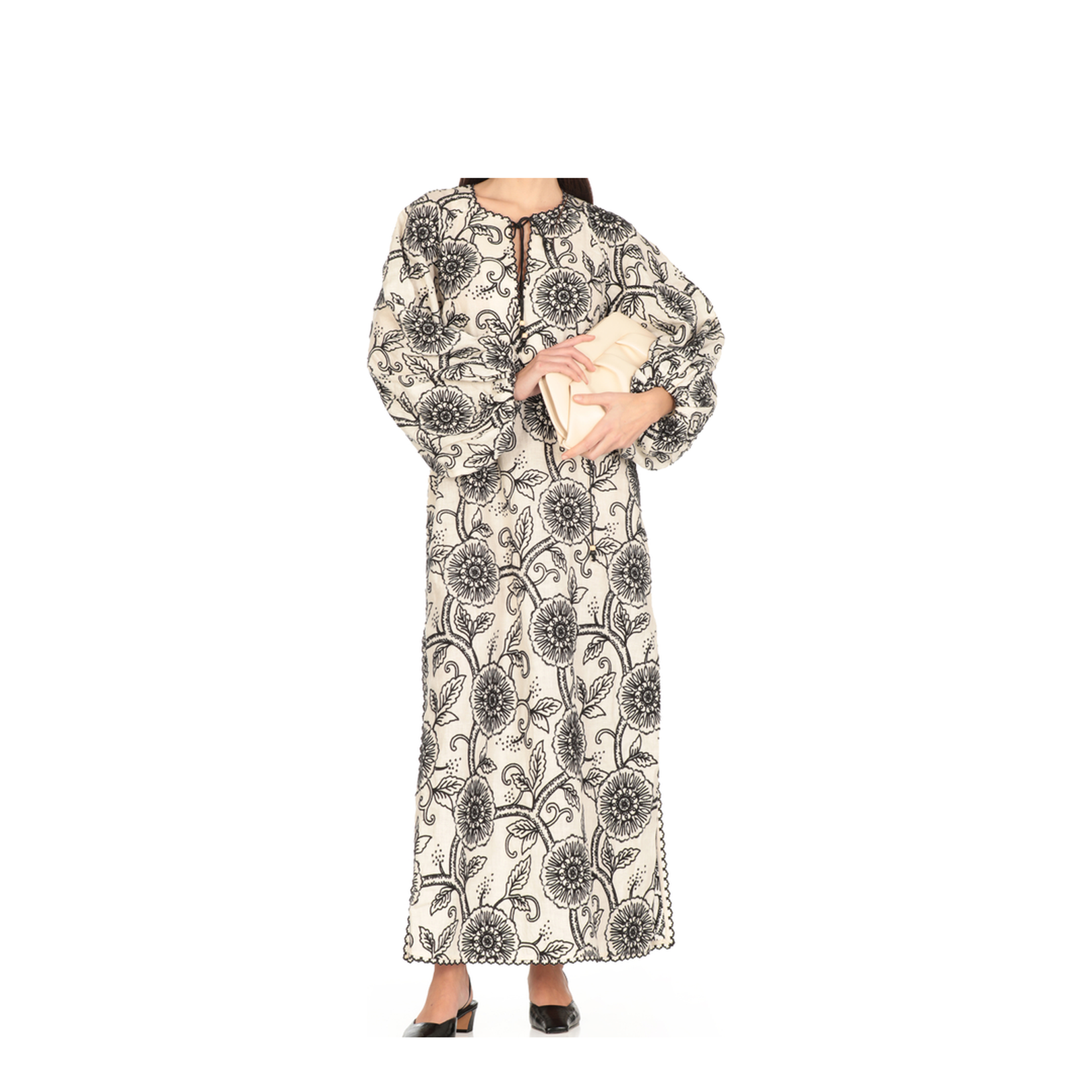 Floral Linen Dress with V-Neck