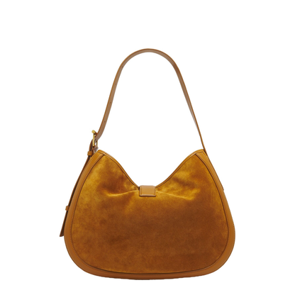 Adjustable Leather Shoulder Bag with Vintage Gold Metal T-Bar Closure