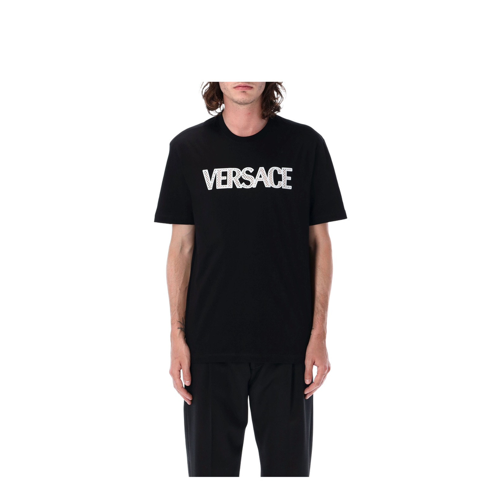 Black Mesh Logo Cotton T-shirt