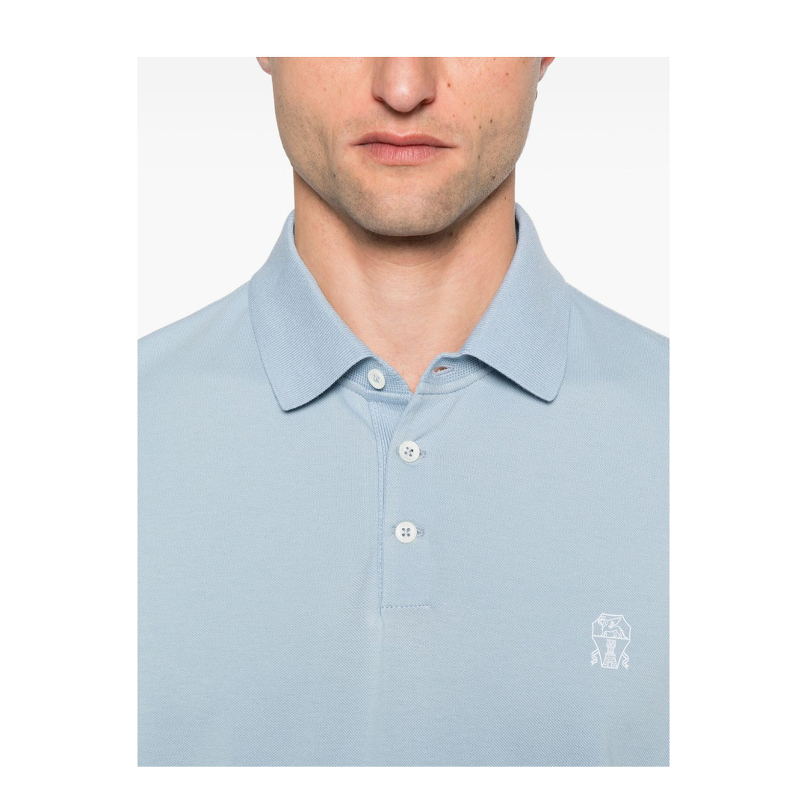 Light Blue Cotton Short Sleeve Polo Shirt with Embroidered Detail