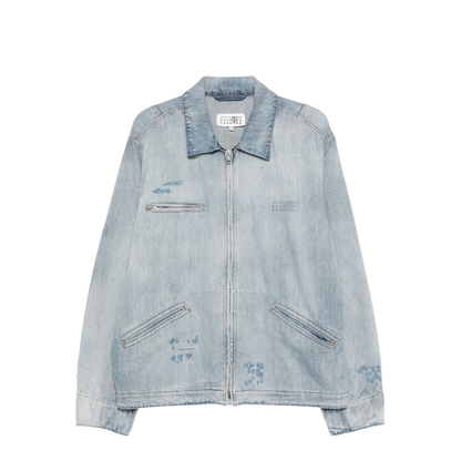 Washed Blue Zip-Up Denim Jacket