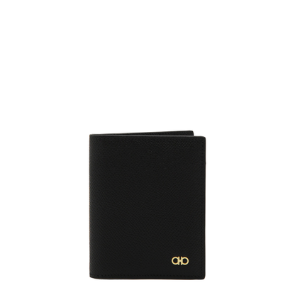 Gancini Credit Card Holder Calfskin Leather - Black