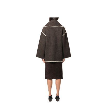 Embroidered Scarf Jacket in Wool Blend