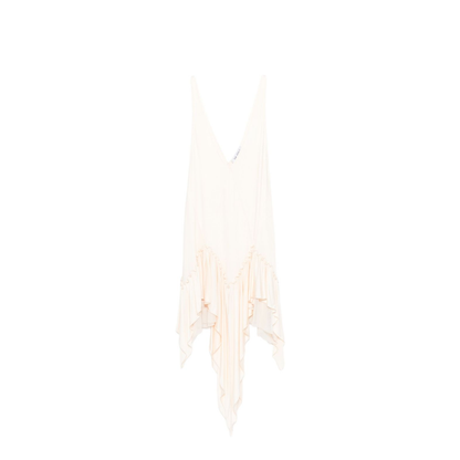 Ivory Ruffled Hem Asymmetric Cut Sleeveless V-Neck Top
