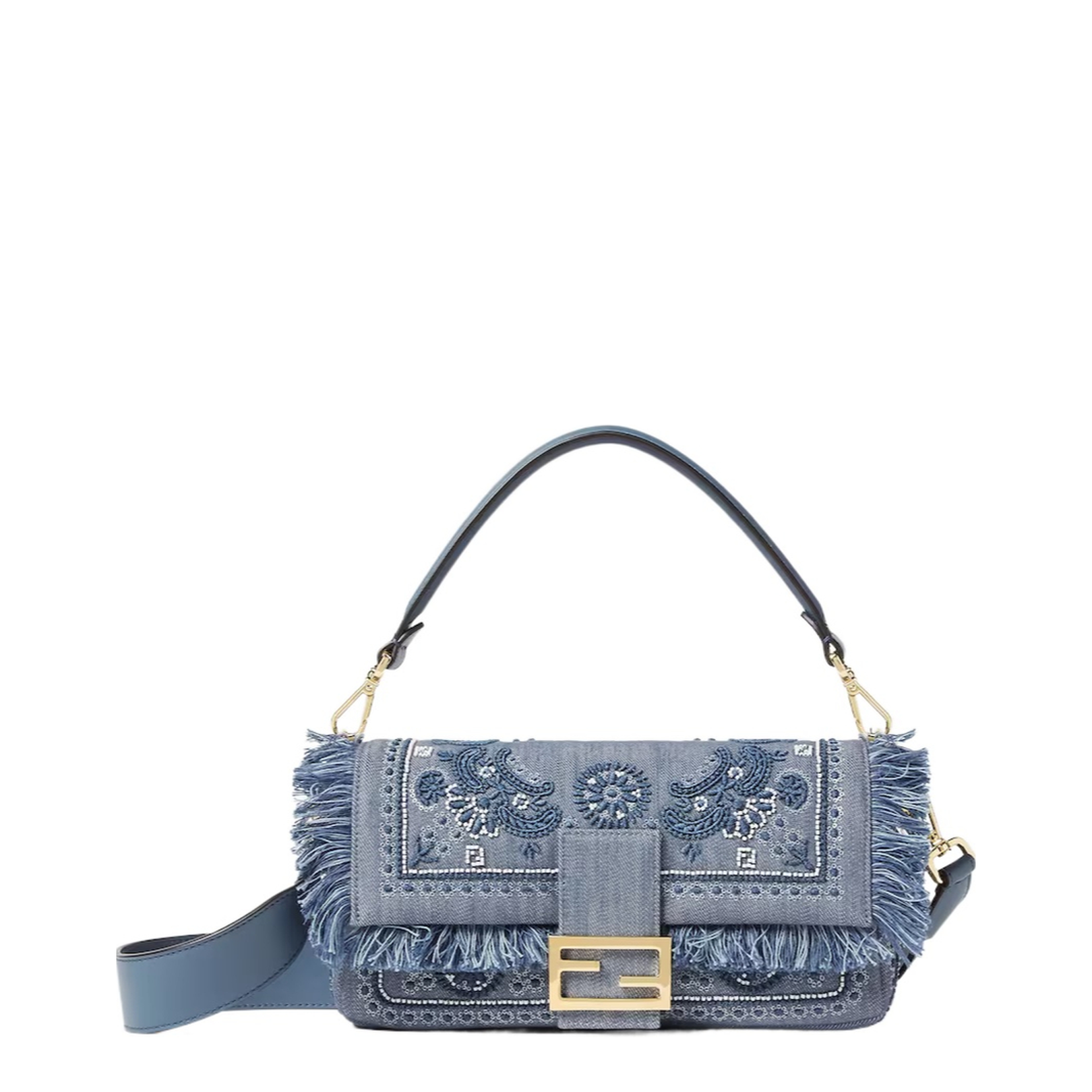 Baguette Denim Top Handle Bags - Blue