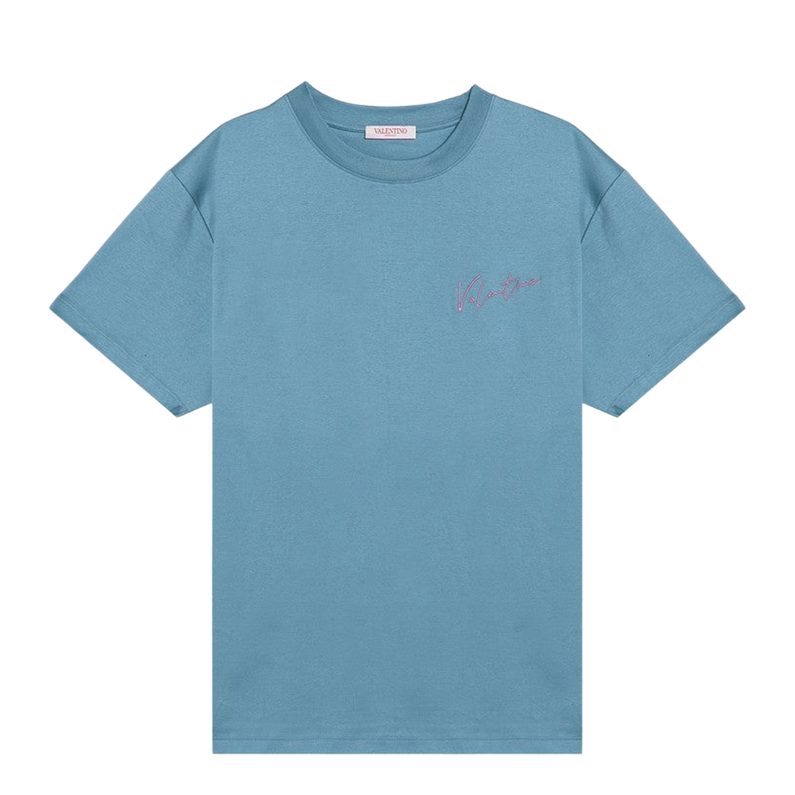 Light Blue Cotton Crew-Neck T-Shirt with VLogo Signature Print