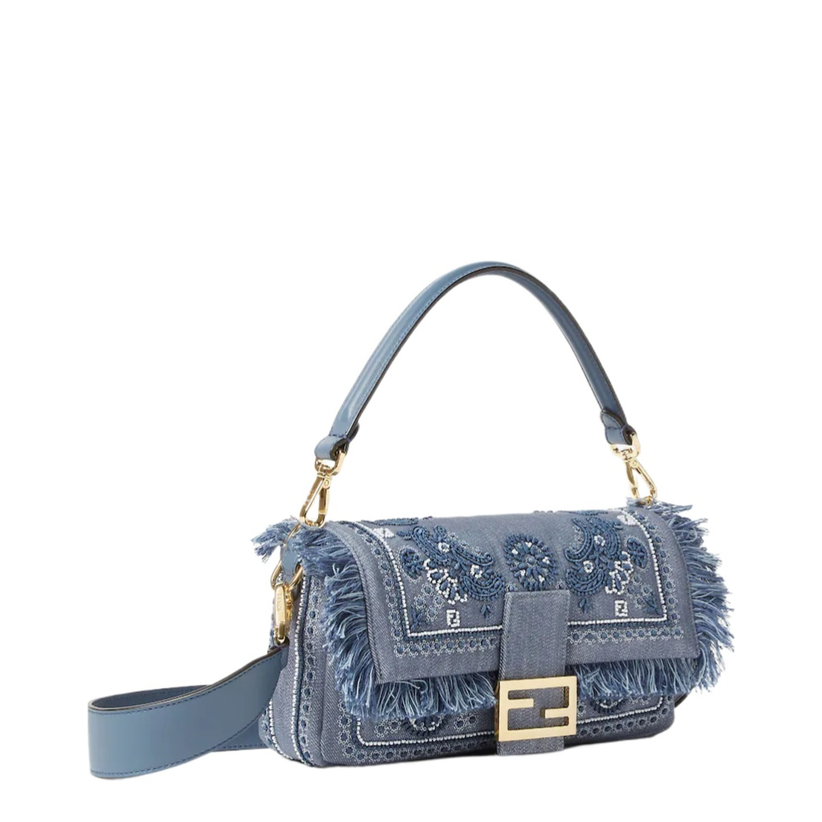 Baguette Denim Top Handle Bags - Blue