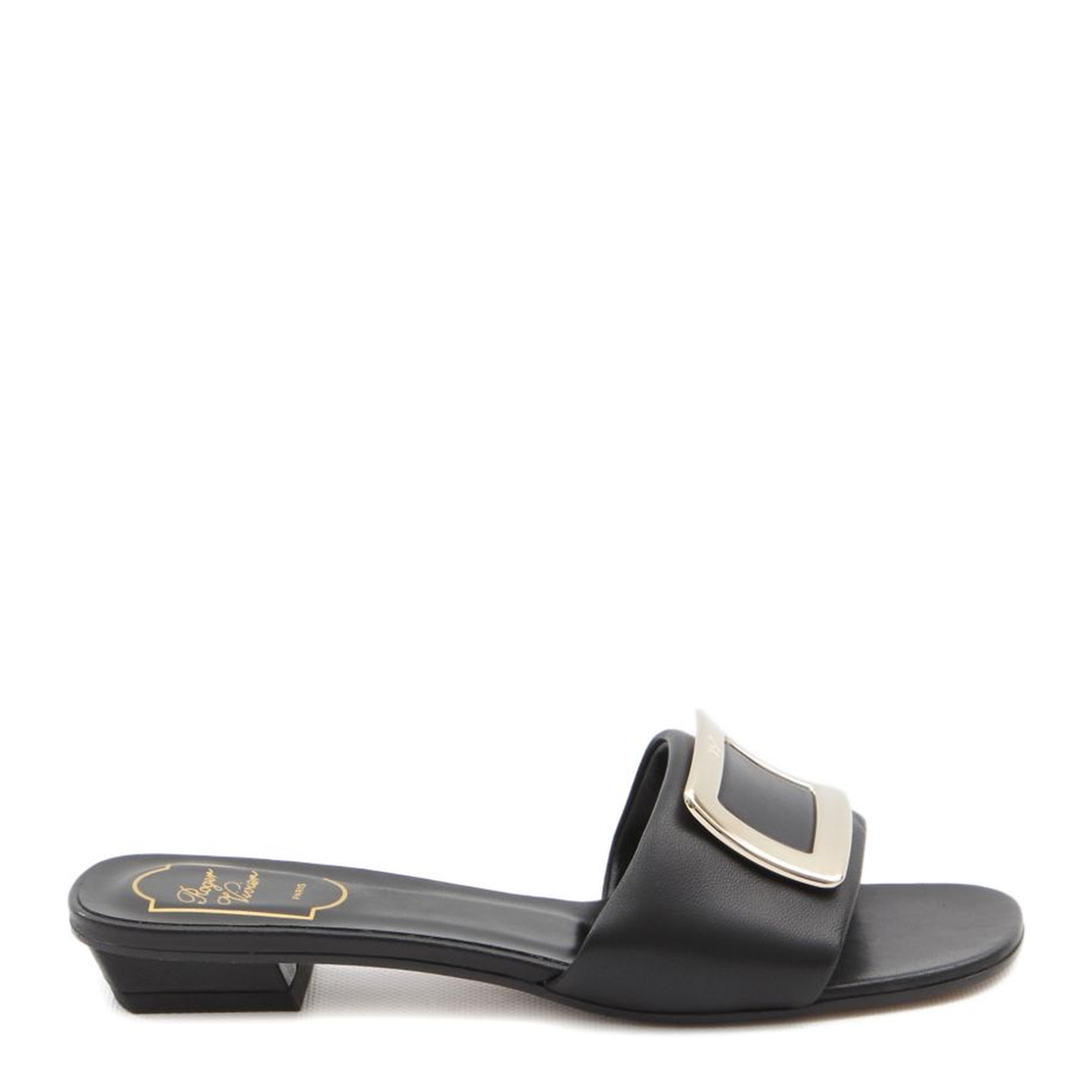 Square Buckle Leather Slides