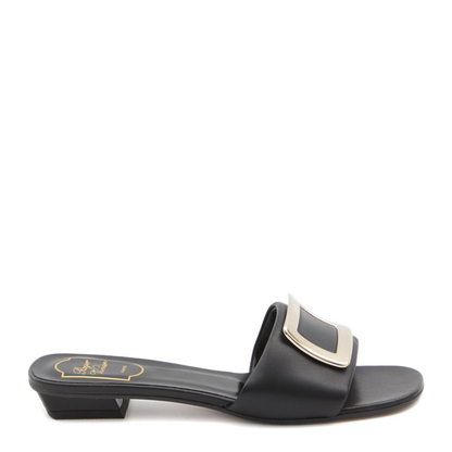 Square Buckle Leather Slides