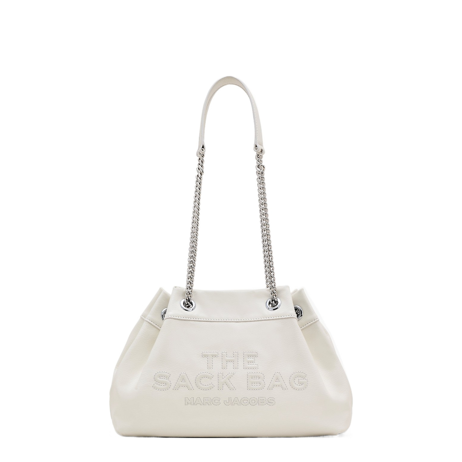 Chain Sack Shoulder Bag In White Leather