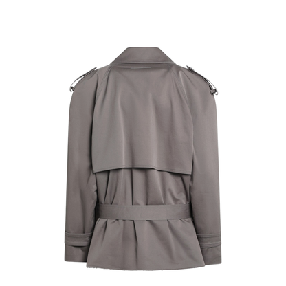 Short Double-Breasted Grey Trench Coat