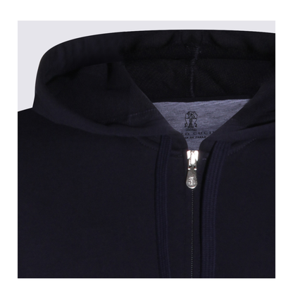Zipped Cotton Fleece Sweater Blue