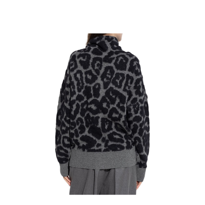 Black/Grey Leopard Jacquard Turtleneck Jumper