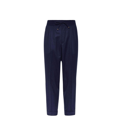 Leisure fit trousers in virgin wool flannel with drawstring and double darts