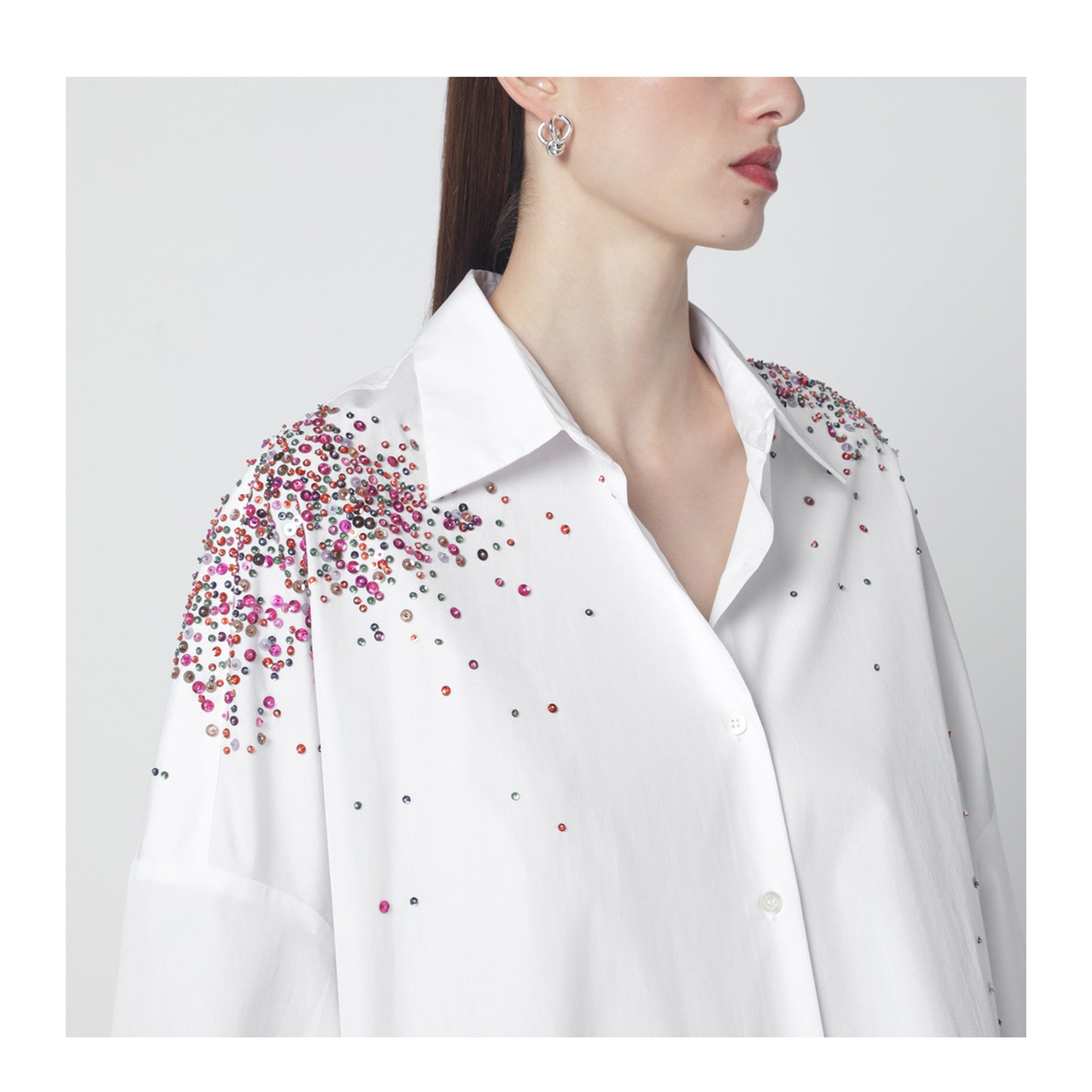 White Oversized Shirt with Firework Embroidery