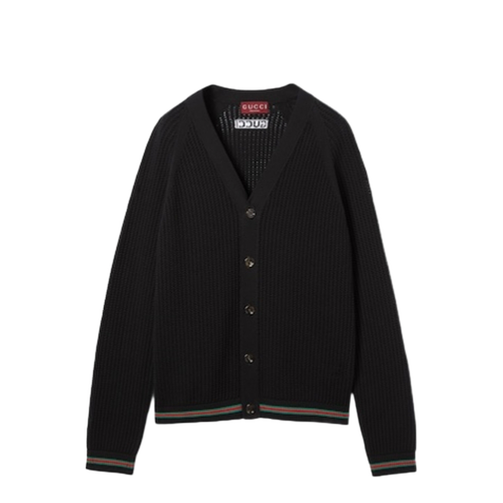 Cotton Knit Cardigan with Web in Black