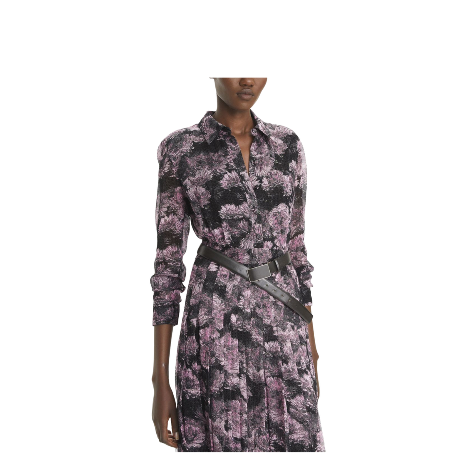 PRINTED PLEATED SILK DRESS