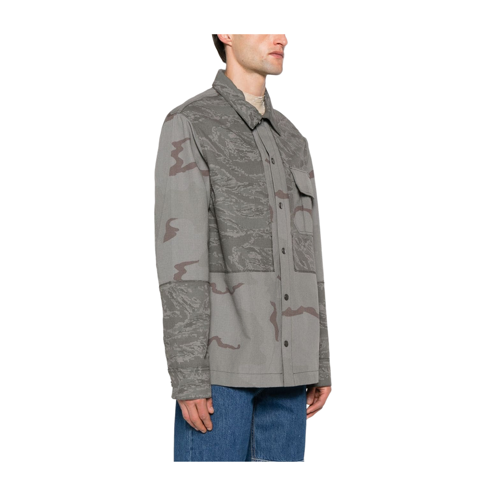 Grey Camouflage Print Overshirt