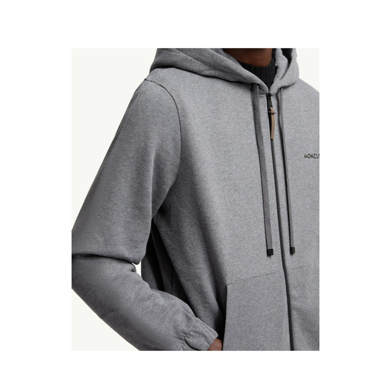 Dark Gray Leather Logo Cotton Blend Zip-Up Hoodie