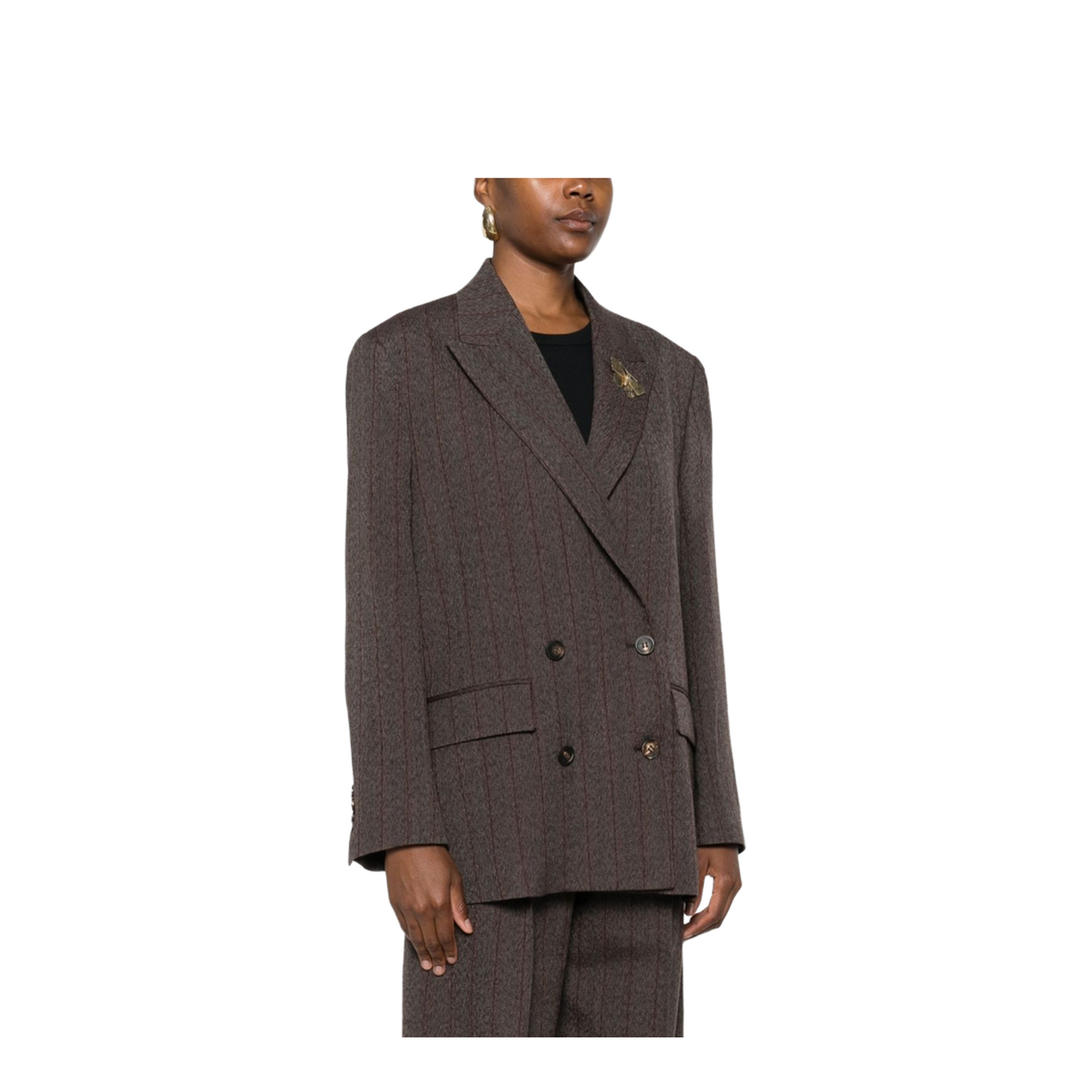 Cocoa Brown Pinstripe Double-Breasted Jacket