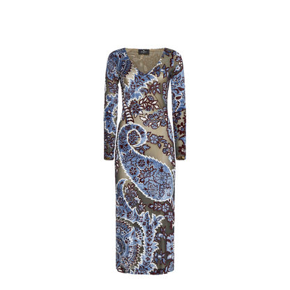Floral Motif Long Sleeve Midi Dress