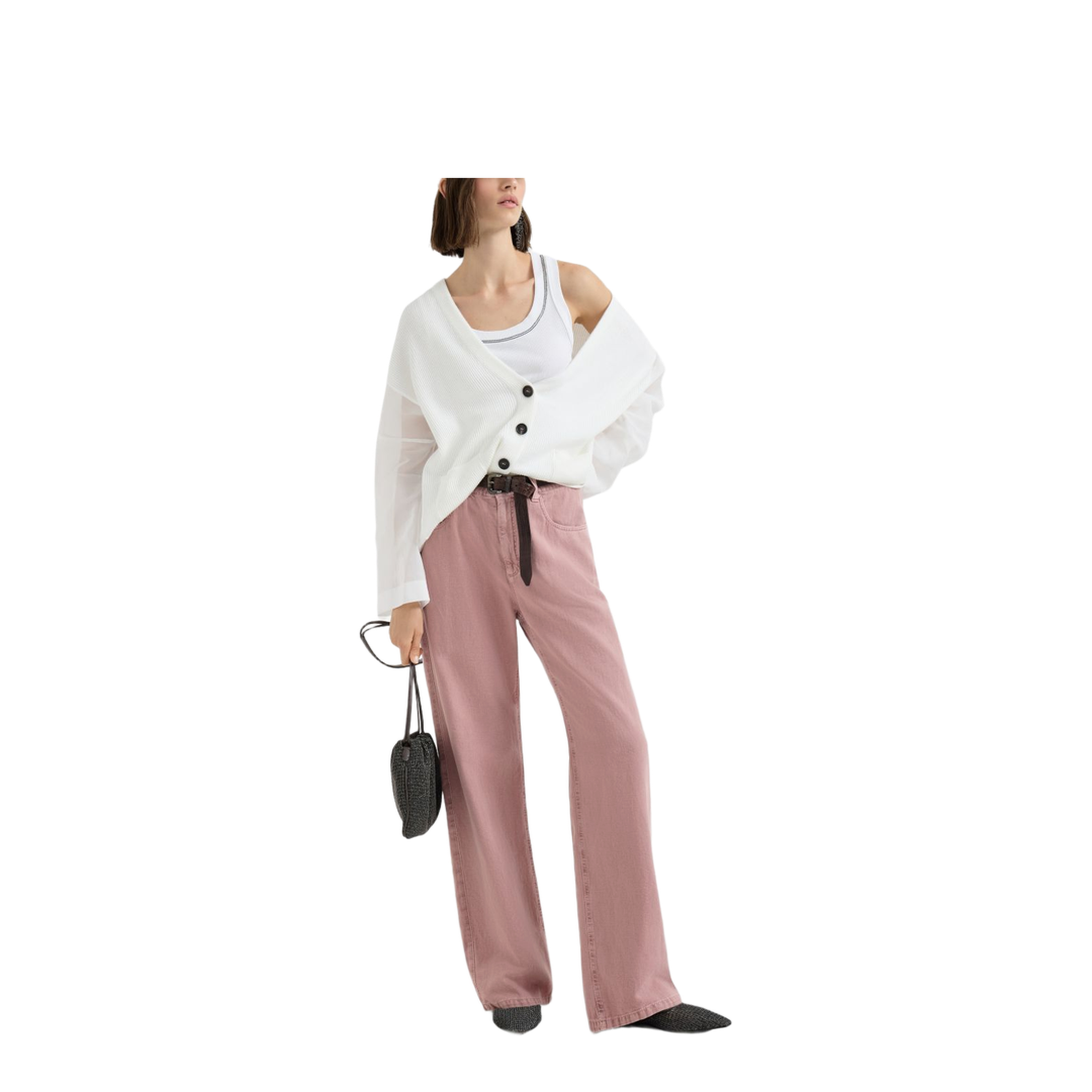 Ribbed Knit Cardigan White