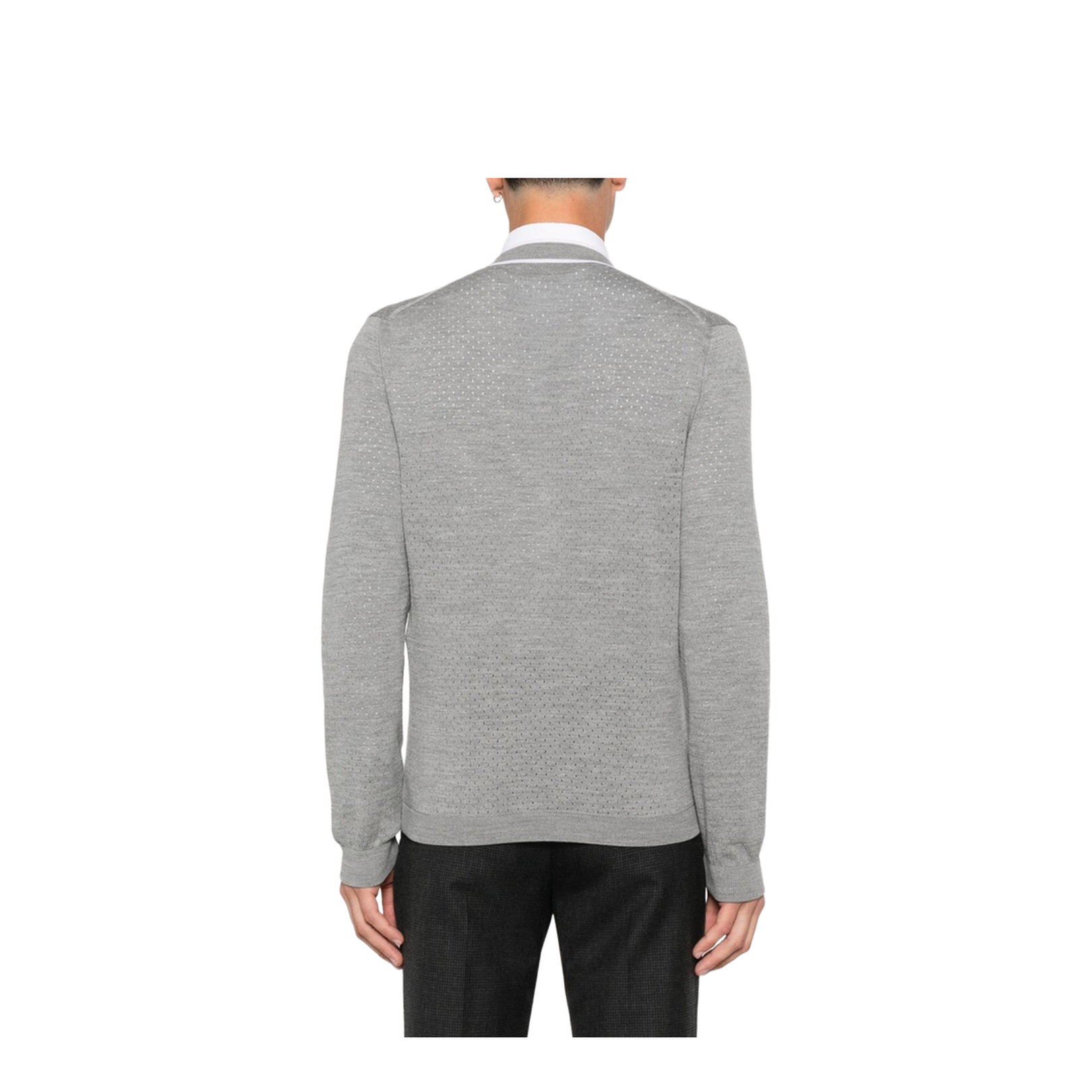 Fine Wool Knit Cardigan with Intarsia