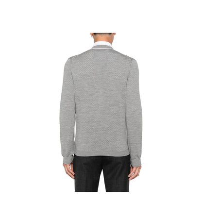 Fine Wool Knit Cardigan with Intarsia