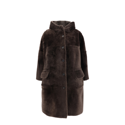 Shearling Reversible Coat in Rust Brown