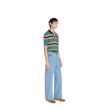 MAYFEYR - Dries Van Noten - Mercy Viscose Mesh Tricolor Striped Polo Shirt - 0212183701