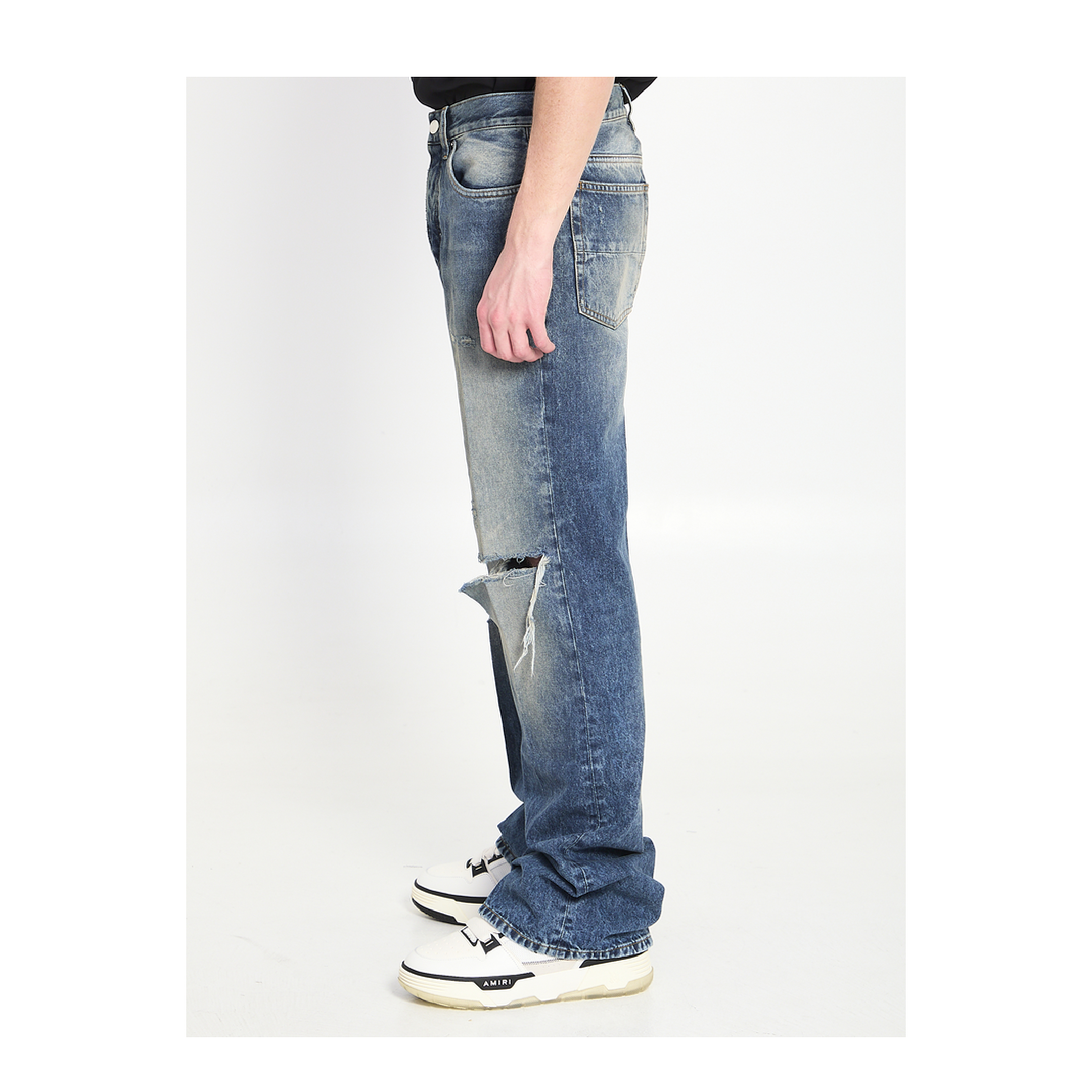 Ripped-Knees Bootcut Jeans