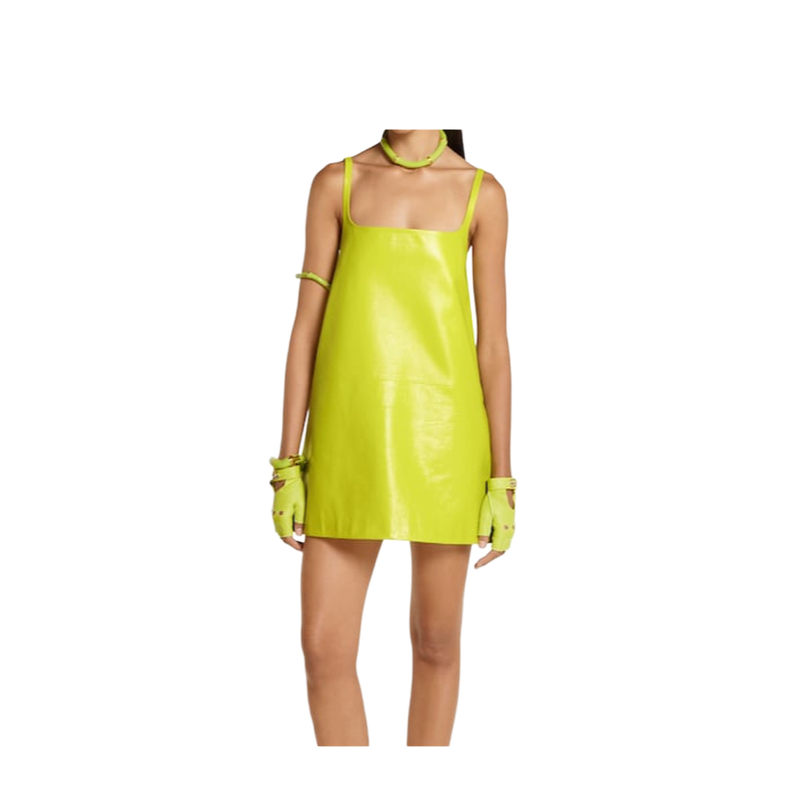 Shiny Leather Mini A-Line Dress