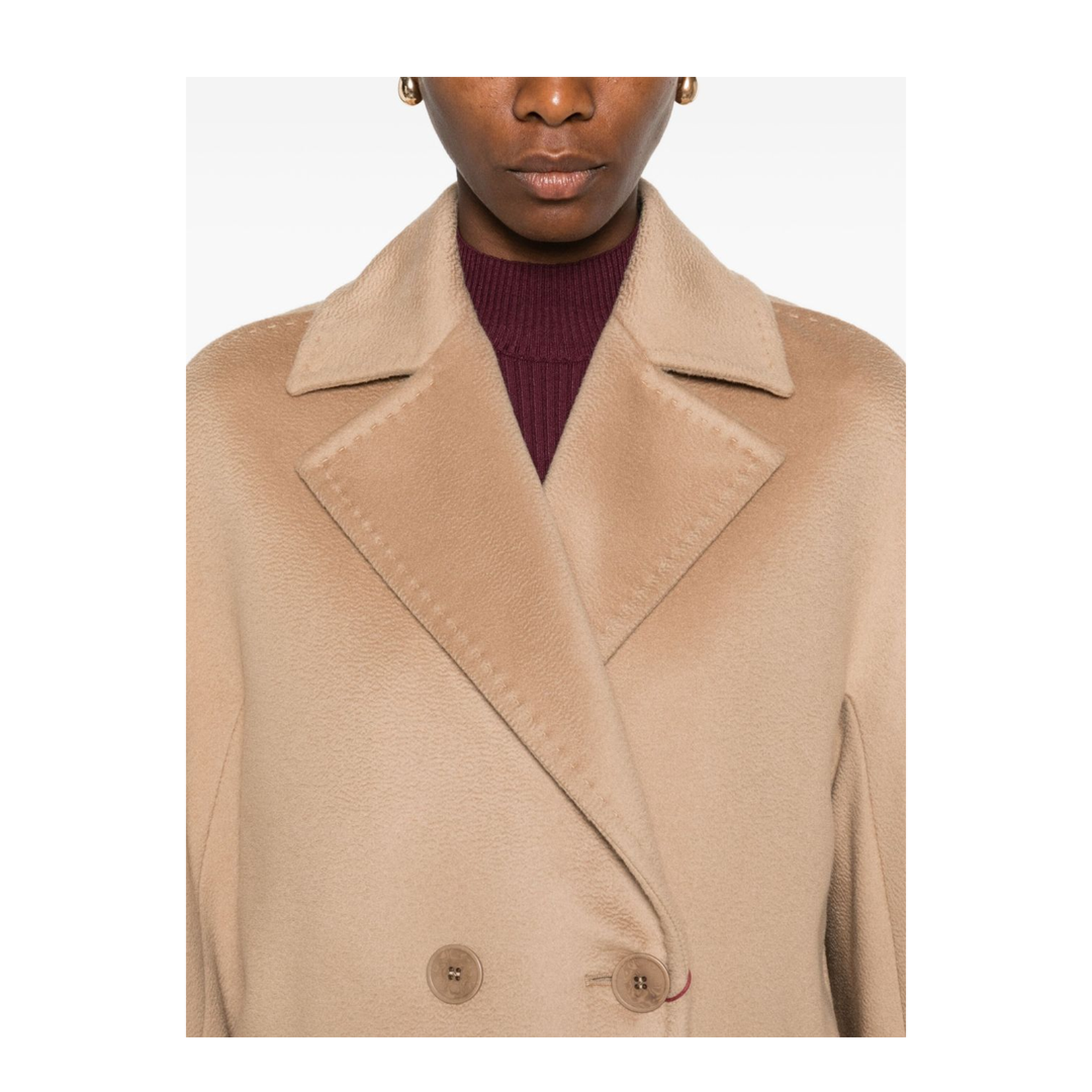 Double-breasted Wool Coat In Brown