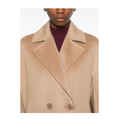 Double-breasted Wool Coat In Brown